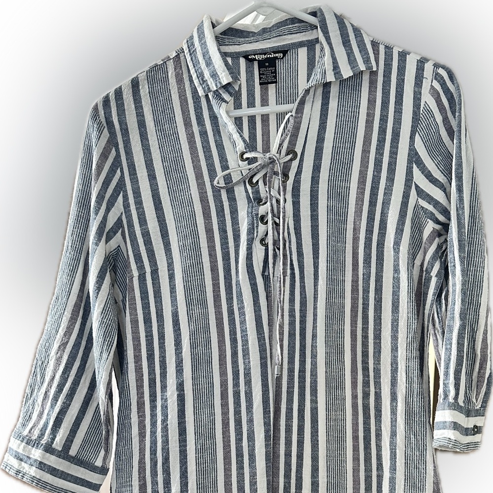 Striped Lace-Up Women's Top